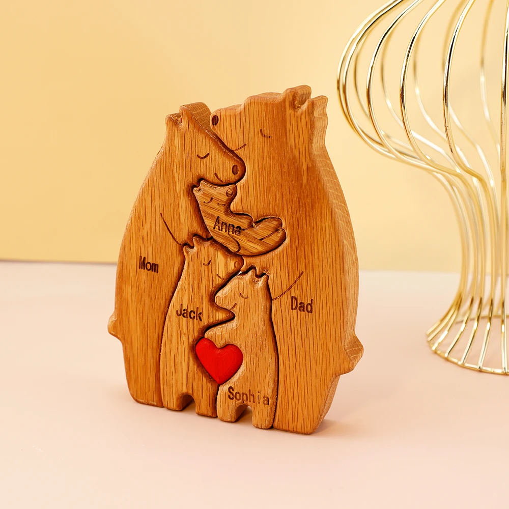 Personalized Family Names Wooden Bear Craft Gift for Mother\'s Day Home Decoration