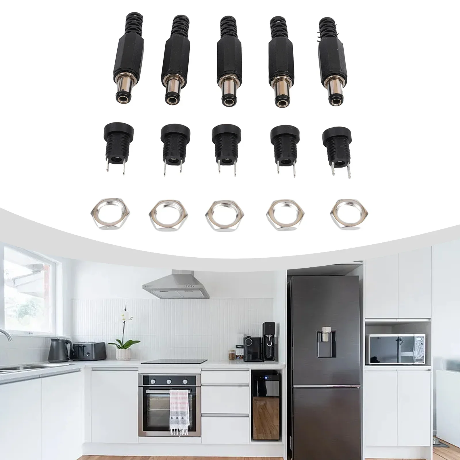 5 Set Male Plug Female Socket Panel Mount DC 12V Power Connectors Household Worn Out Plugs Replacement Accessories