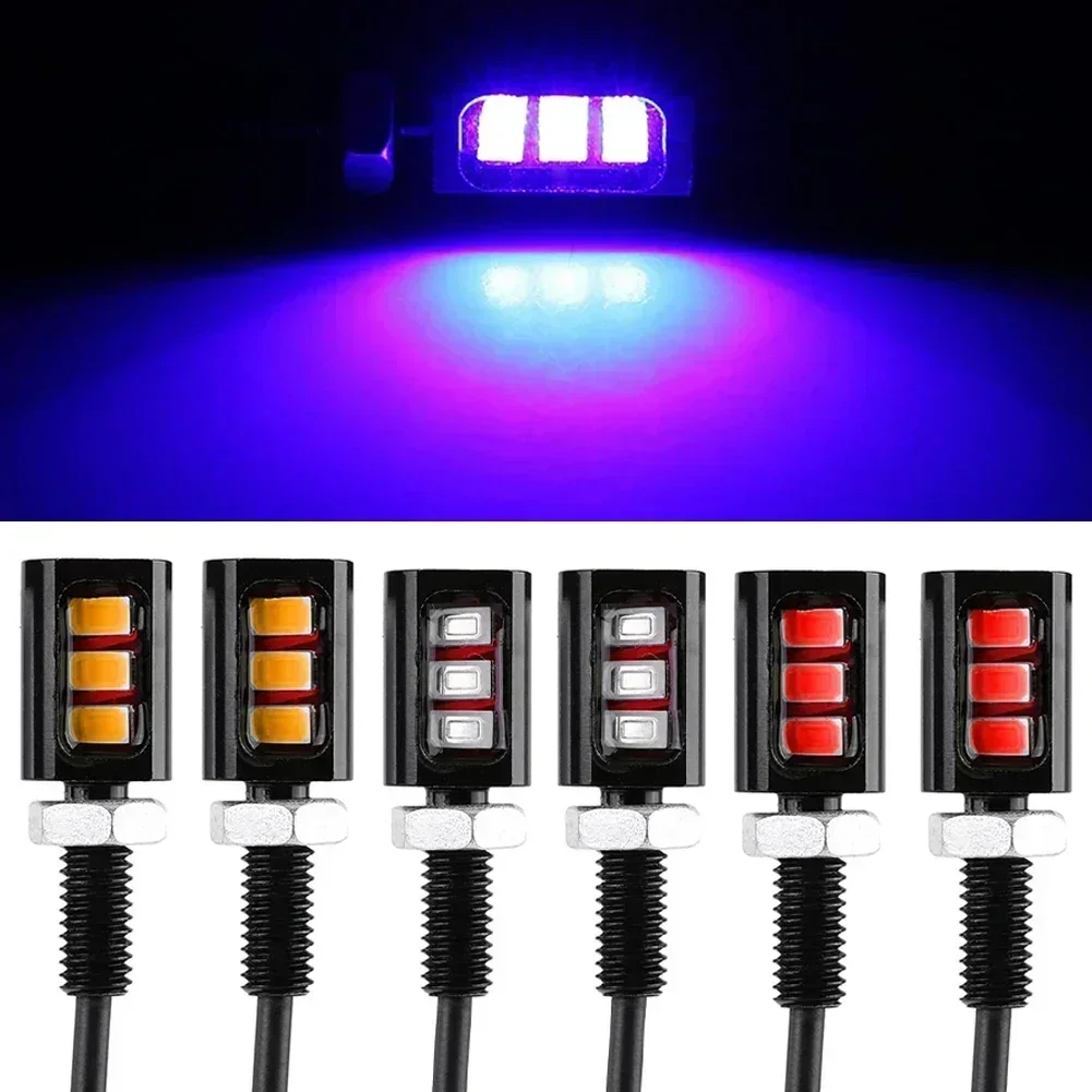 3W 12V Motorcycle Led Light Universal Motor Car 3LED License Plate Light Screw Bolt Lamp Bulbs Yellow Red Blue 1Pair