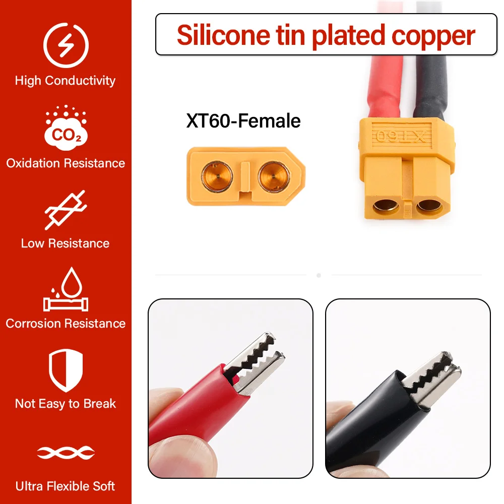 14AWG XT-60 Connector Cable Female Plug With RC Alligator Clips For SKYRC NC2500 Pro Charger Motor Run-in Line or Measure Tool