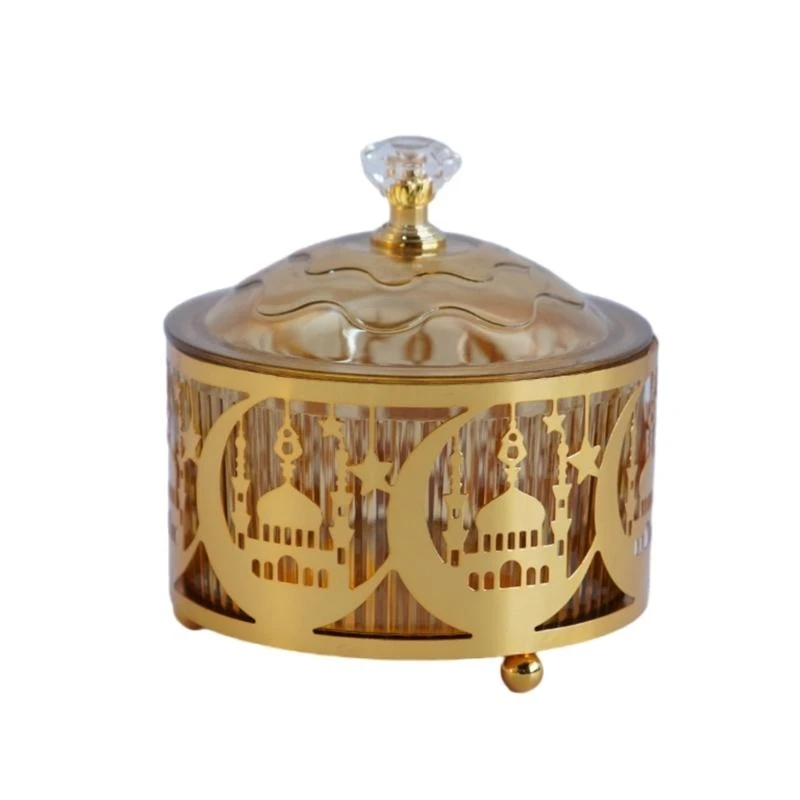 

G6KF Elegant Eid Festival Candy Tray Snacks Display Plate Metal Texture Suitable for Celebration and Festival Gatherings
