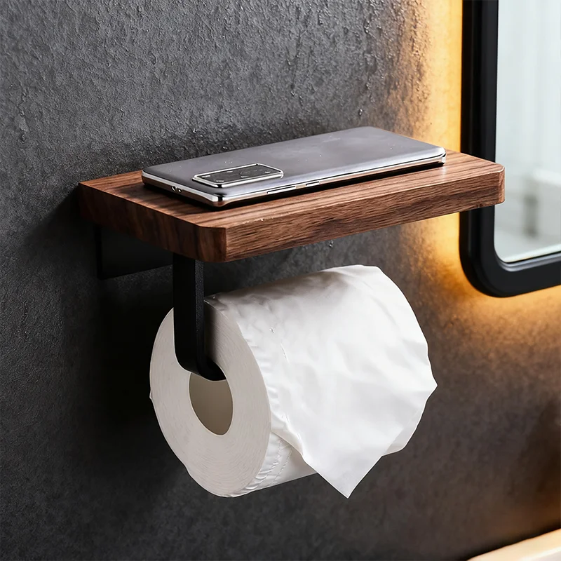 حامل ورق المرحاض الخشبي الحمام جدار جبل WC ورقة حامل هاتف الرف تخزين منشفة لفة الرف الملحقات