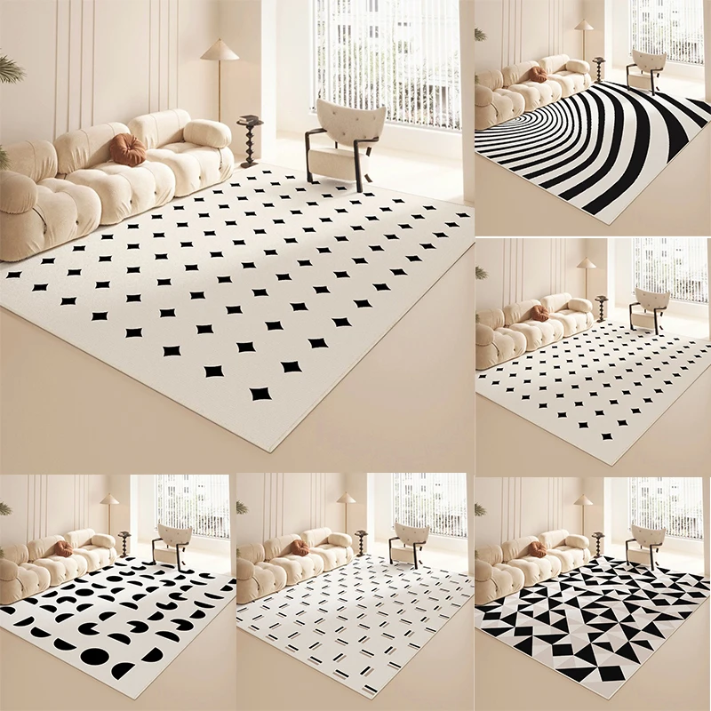 Minimalistischer Teppich mit geometrischem Muster in Schwarz und Weiß, modernes abstraktes Design, Bodenmatte für Wohnzimmer, Schlafzimmer, Heimdekoration