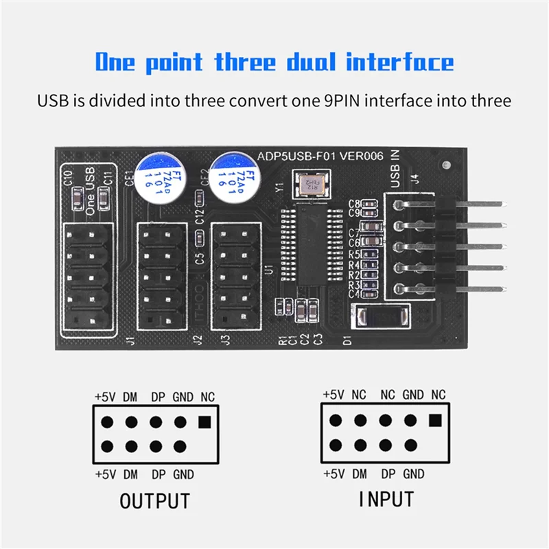 2X 9Pin USB Hub conector USB divisor 1 a 3 USB2.0 9Pin Cable de placa de cabecera para prueba de velocidad del ventilador LED RGB