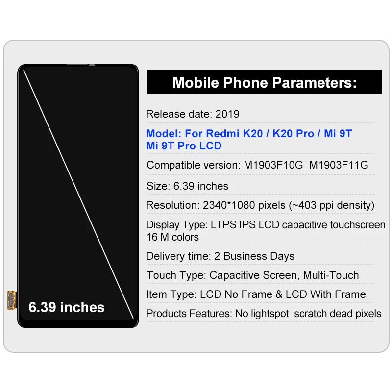 AAA+ AMOLED For XIAOMI MI 9T LCD 9T Pro Display Touch Screen Digiziter Replacement For Redmi K20 Display K20 Pro LCD Screen