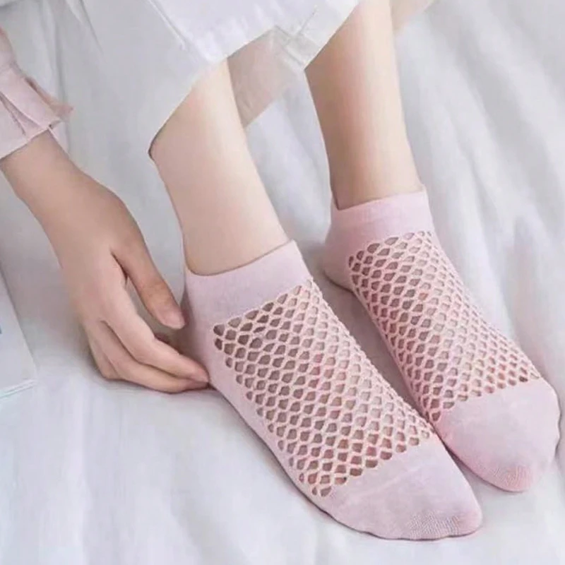 1/5/10/15/20 Pairs Random Women Classic Macaron Color Hollow Mesh No Show Socks, Soft Breathable Casual Invisible No Show Socks view 6