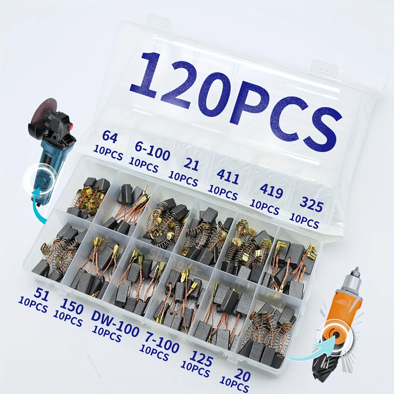 120-Piece Carbon Brush Combination Set, Carbon Brushes for Home Renovation Power Tools in 12 Sizes to Choose From, Suitable for