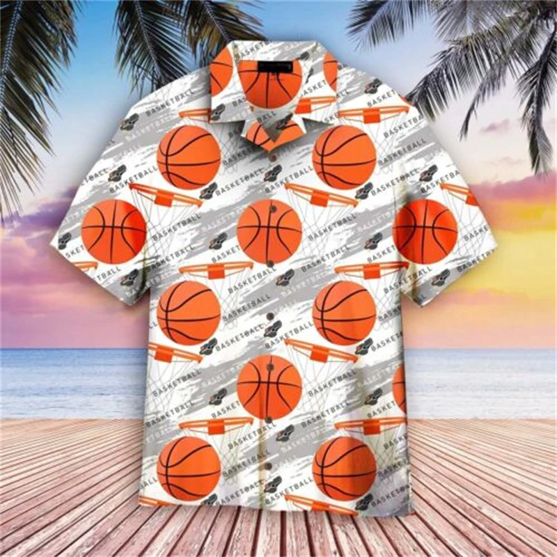 

Men's Fashion Summer T-Shirts Hawaiian Basketball 3d Print Button Shirts Short Sleeve Beach Oversized Shirts Outdoor Sportwear