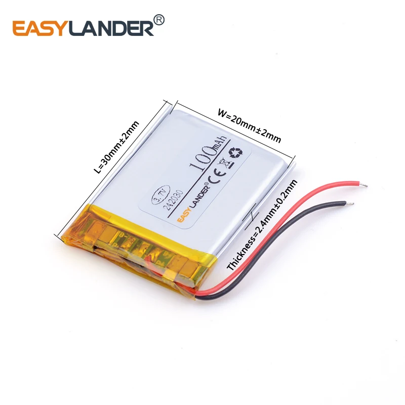 3pcs /Lot 3.7v lithium Li ion polymer rechargeable battery 242030 100mAh Bluetooth mini speaker small toys spreadsheet