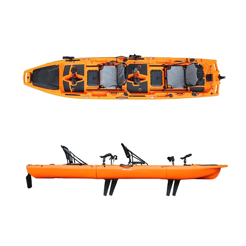 

14 FT 2-Person Tandem Kayak Detachable Hard Plastic Angler Kayak With 2 Or 3 Section Pedal On Sale For Fishing