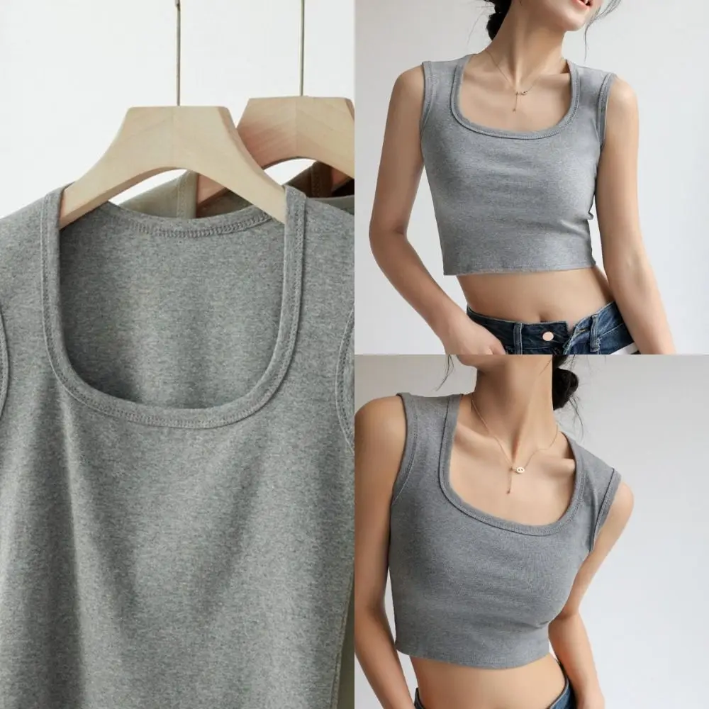 Cotton Wide Shoulder Camisole Square Neck Sleeveless Women's Threaded Vest Beautiful Back No Steel Ring