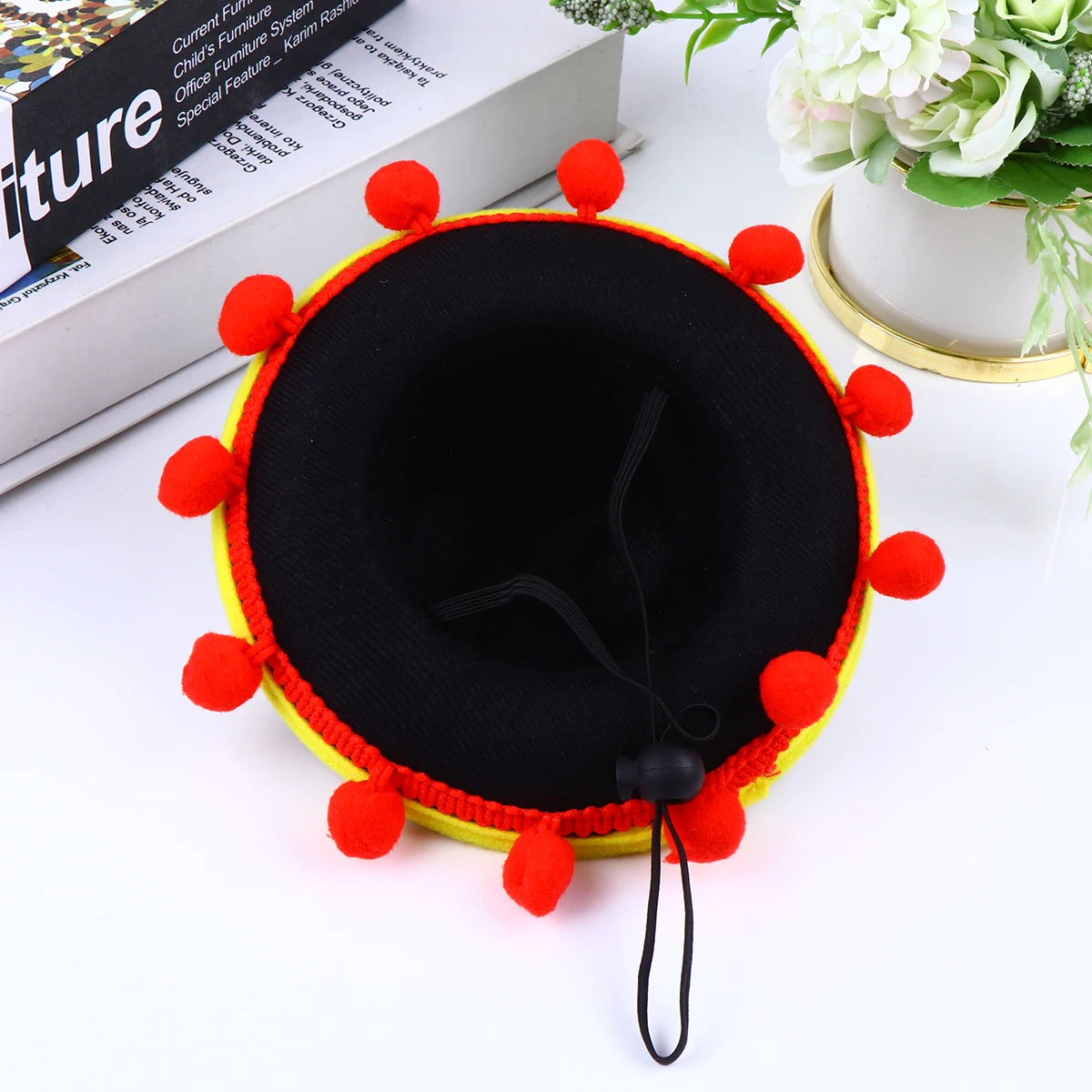 

Mini Mexico Red Hairball Hat Non-Fading Elastic Chin Strap for Party Costume Masquerade Supplies Mexico Cap Mini Cap