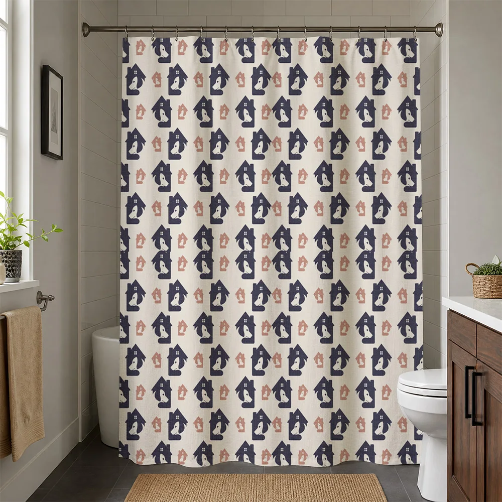 Cute Waterproof Shower Curtain Liner Bathroom Decor House Pattern Shower Curtain for Master Bathroom Home Design Curtain