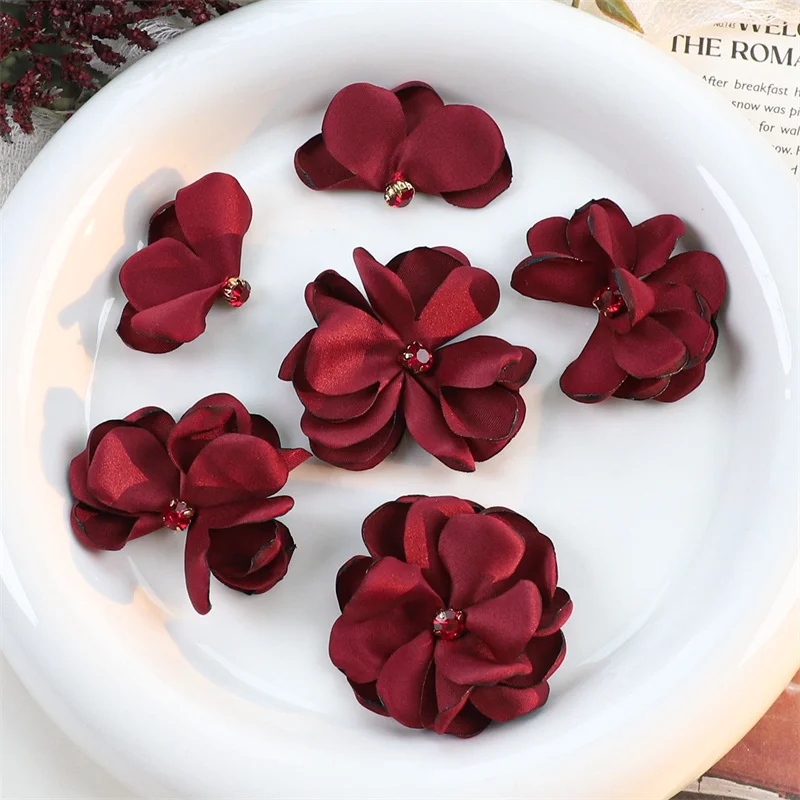 

Новое поступление, 40 шт./лот, красный цвет, бусины с принтом, ручная работа, мультяшные цветы, форма ткани, цветочные украшения «сделай сам», аксессуары для волос, одежда