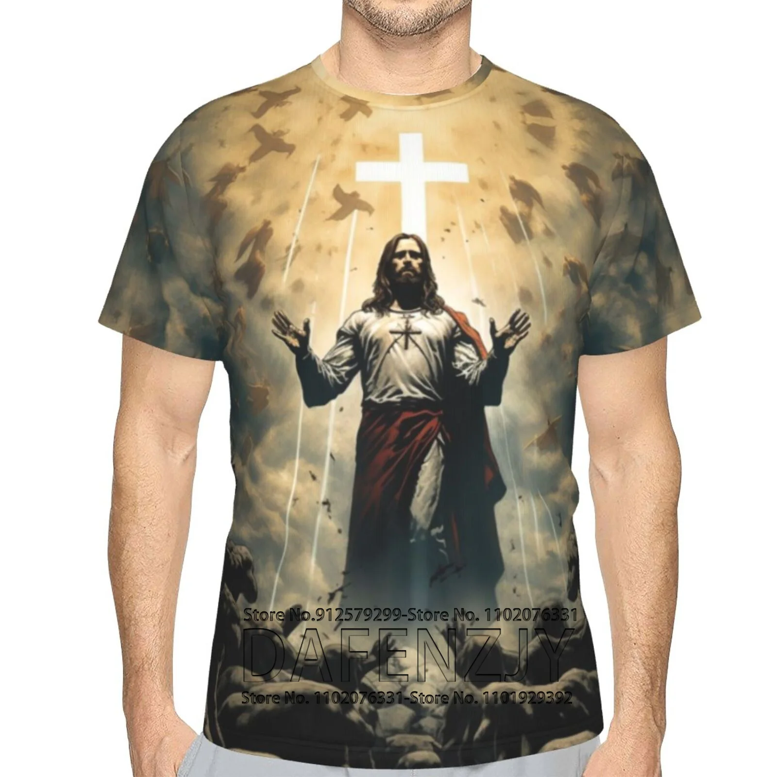 Hot Sale 3D Printing T-shirt Jesus Short Sleeve Hip Hop Fashion Casual Unisex Tops