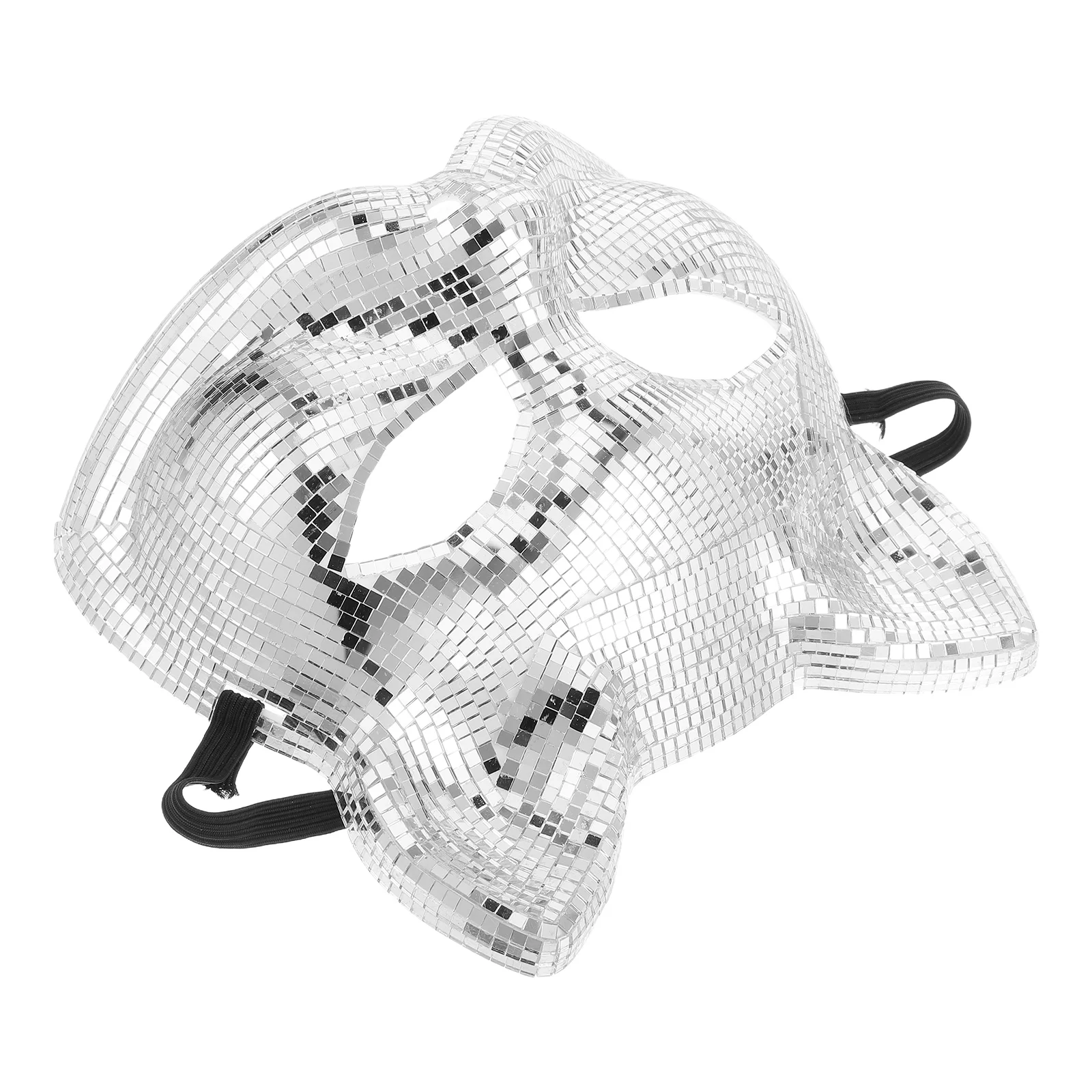 

Disco Cat Face Mask Halloween Costumes Rhinestone Masquerade for Women Reflective Ball Adult Eye Animal