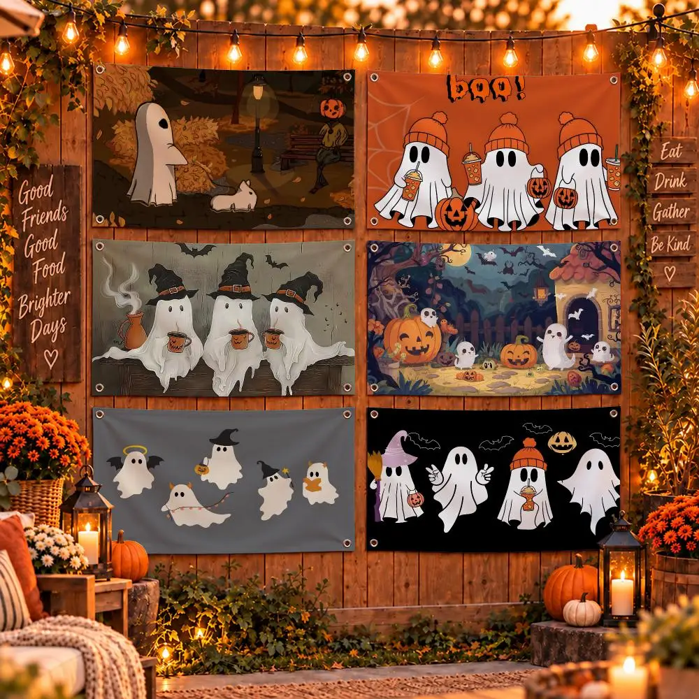 Halloween Cute Ghost Party Flags Flag Soft skin-friendly Durable Tapestry Outdoor party Home living room bedroom Decoration