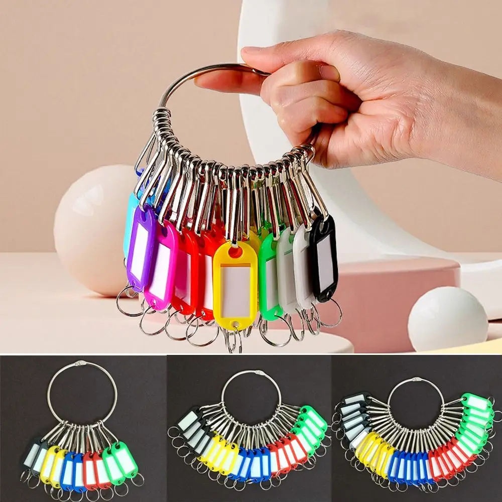 

10/20/30/40 Pieces Transparent Window Key Ring Luggage Name Metal Split Rings With Number Plates Key Chains Plastic Key Tags