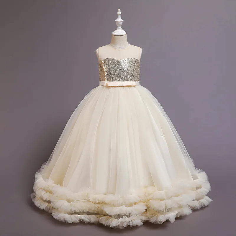 Girl Party Dresses New Year Girls Long Dress for Wedding Gown 4-12 Years Sequins