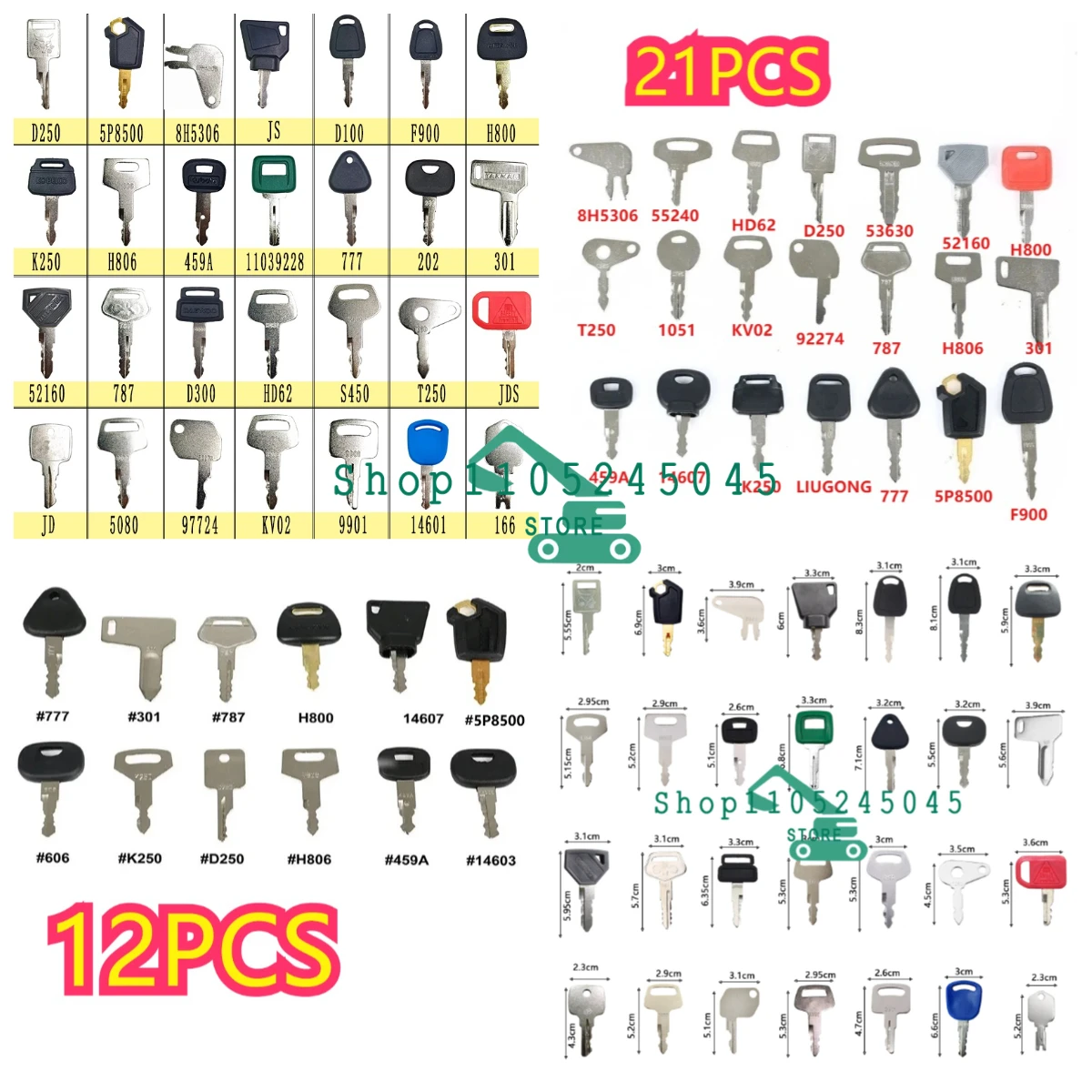 

28/21/12Pcs Master Ignition Keys Set Excavators & Heavy Plant Machinery Most Excavators Tractors and Heavy Duty Equipment 5P8500