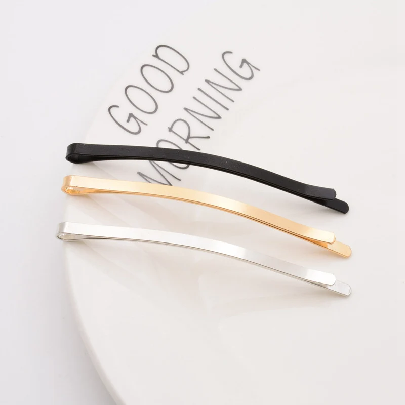 

40 шт., серебряные, золотые, черные плоские изогнутые металлические заколки-невидимки для женщин, Длинные заколки для волос, 8,5 см