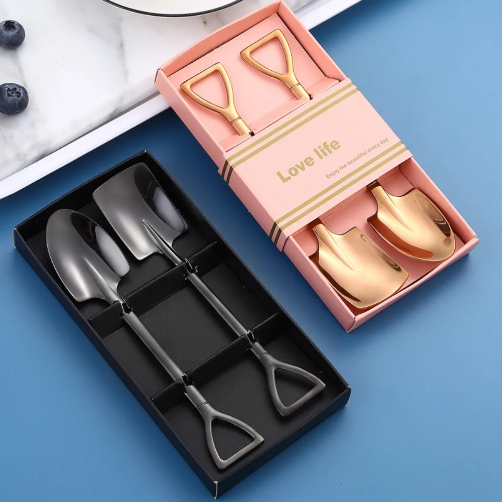 Gift Box Set Stainless Steel Shovel Spoon Watermelon Spoon Dessert Spoon Ice Cream Spoon Creative Gold-plated Engineering Shovel