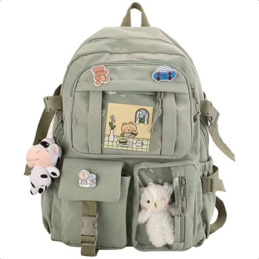 Mochila fofa com acessórios de pino, pingente de pelúcia para bolsa escolar, mochila de estudante, mochila de viagem à prova d'água g