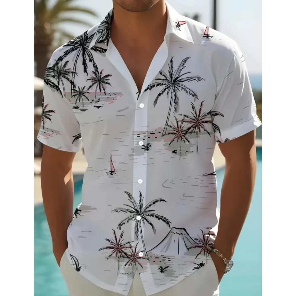 

2026 Coconut Tree Shirts For Men 3d Printed Men's Hawaiian Shirt Beach 5xl Short Sleeve Fashion Tops Tee Shirt Man Blouse Camisa