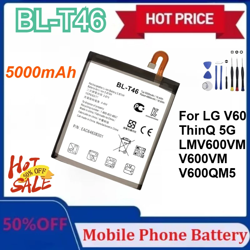 

BL-T46 5000mAh Battery for LG V60 ThinQ 5G LMV600VM V600VM V600QM5 BL-T46 Mobile Phone Batteries with Tools