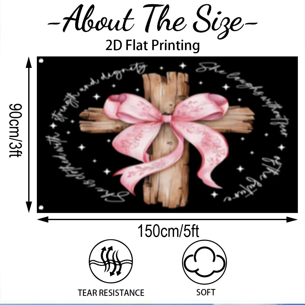Christian Cross Pink Bow Flag Religious Bible Verse Outdoor Polyester Banner Garden Decor