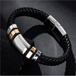 Fashion Woven Leather Rope Wrap Bracelet Classic Stainless Steel Men's Leather Bracelet Leather Buckle Punk Men Bracelet