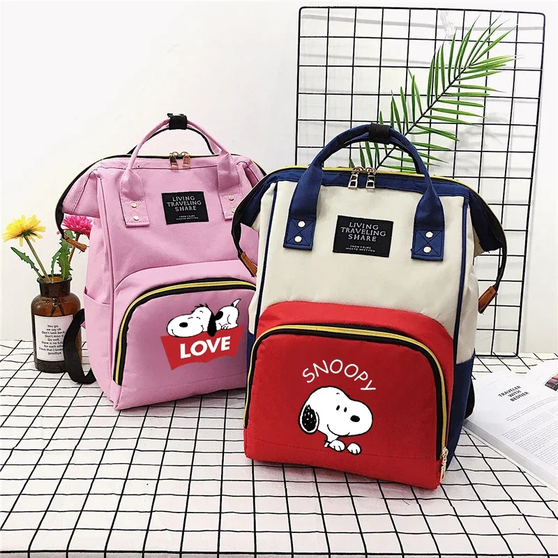 Snoopy Women Men Portable Multi-functional Mommy Bag Fashion Backpack Large Capacity Zipper Diaper Bag for Travel Gift Kawaii