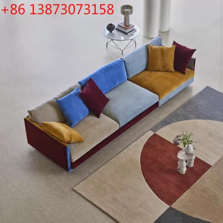 Nordic design inspiration retro module sofa simple color matching combination dopamine fabric straight row multi-person sofa