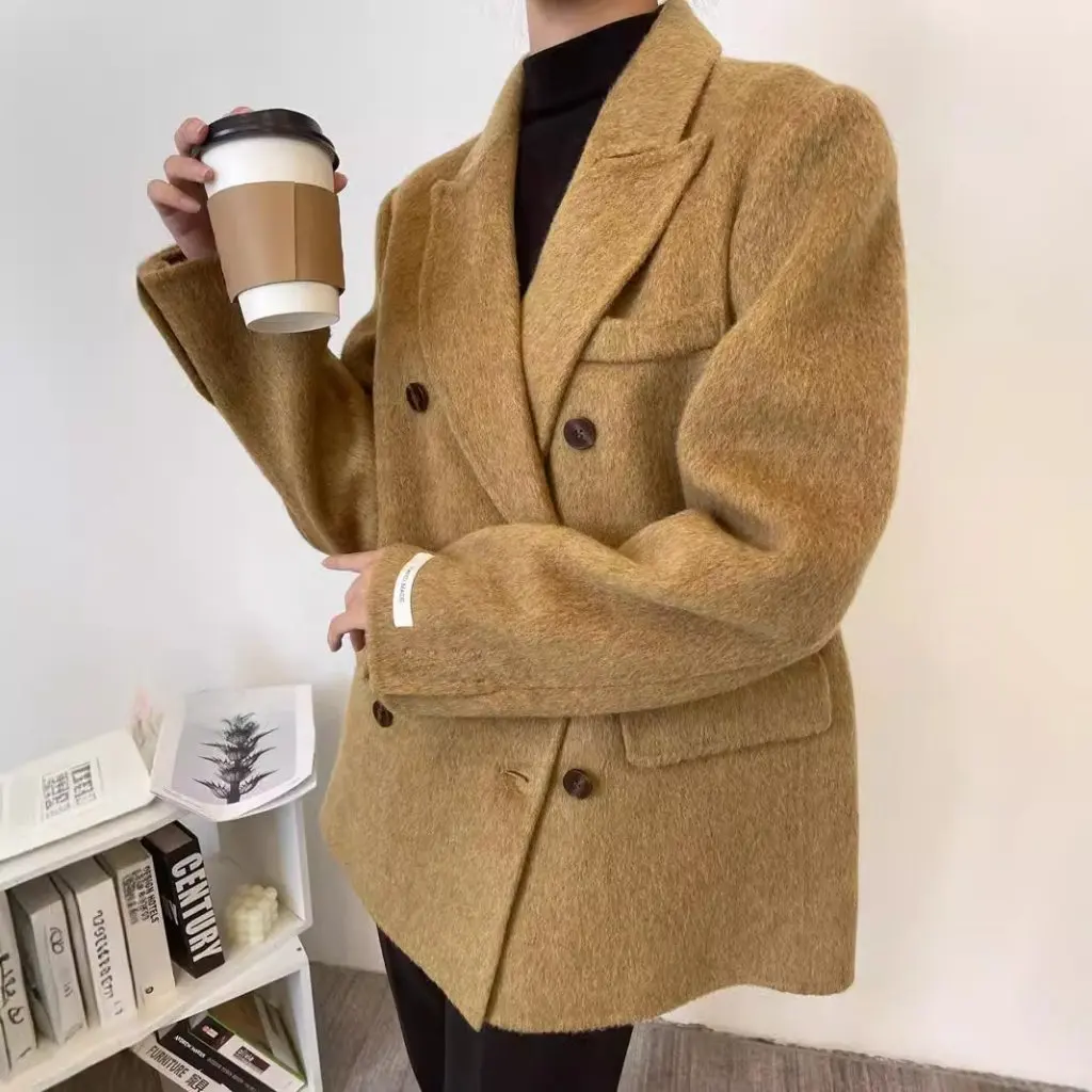 

Li Tai Yuan Maillard Women's Double-breasted Cashmere Short Coat -style Double-Sided Woolen Outerwear