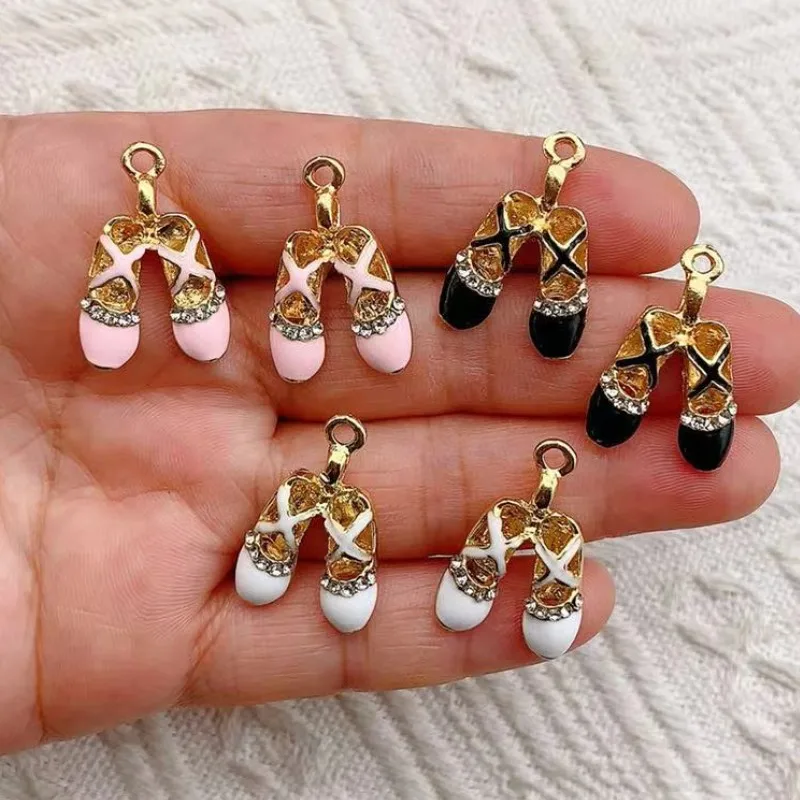 6pcs Enamel Dancer pendant Rhinestone Jewelry Making DIY Handmade Ballet Shoes Charms For Bracelet Earrings Necklace Gift DIY