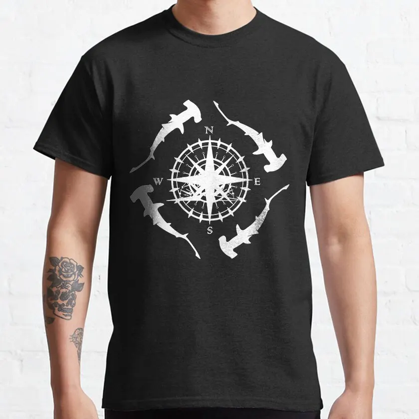 Compass and hammer sharks whale shark navigation take me to the ocean scuba diver printed t shirt 100% cotton plus size tee