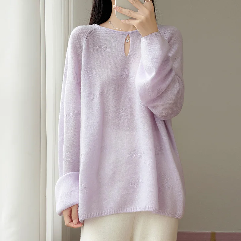 Semi-zipper vertical collar contrast loose top soft skin warm niche winter casual cashmere sweater