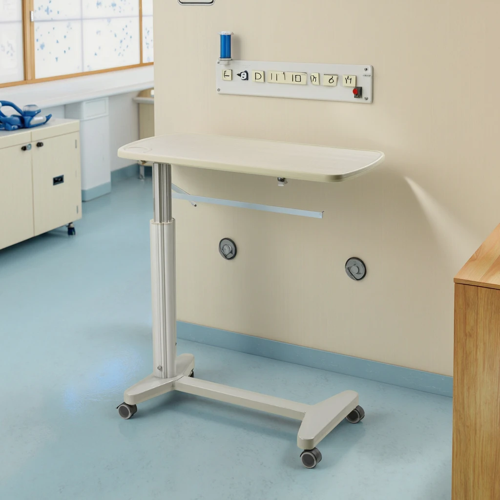 طاولة سرير مريحة بسعر المصنع لغرفة المريض في المستشفى ABS ومواد الألومنيوم طاولة بجانب السرير متحركة #2