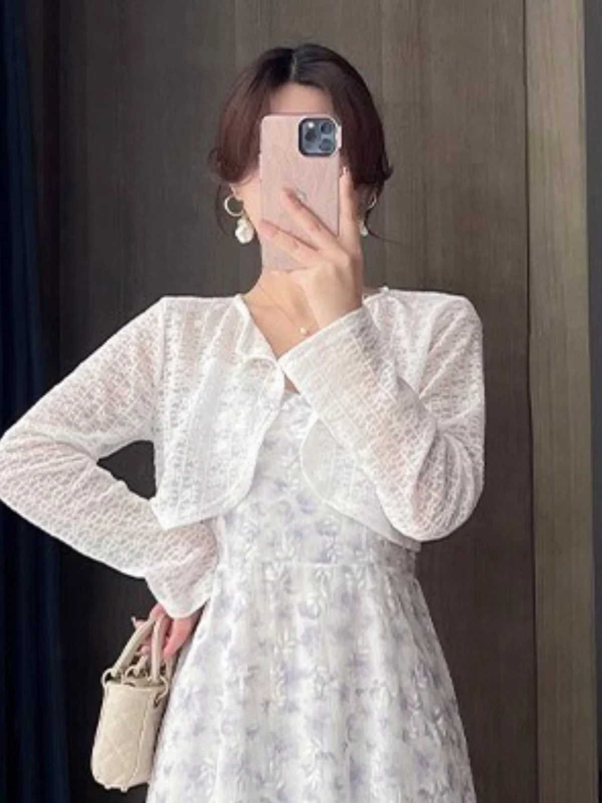 

Sweet Retro Button Long Sleeve Shawl Lace Shirt Short Thin Women's Outerwear Korean Style Slim Fit Commute Style Color