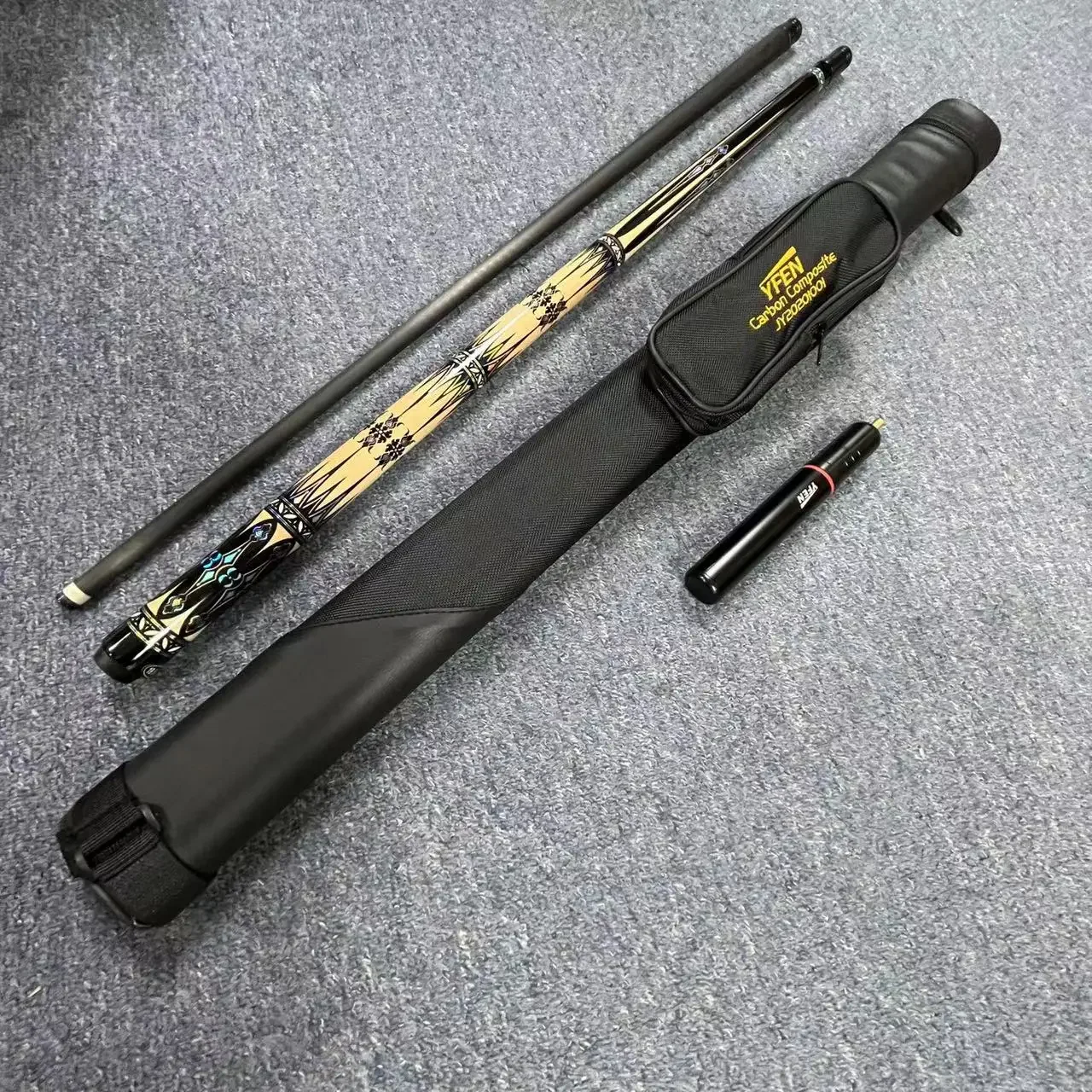 

High-tech Yfen Carbon Fiber Shaft Handmade Inlay 11.75mm/12.5mm Tip Billiard Pool Cue Stick With Cue Bag And Extension Set