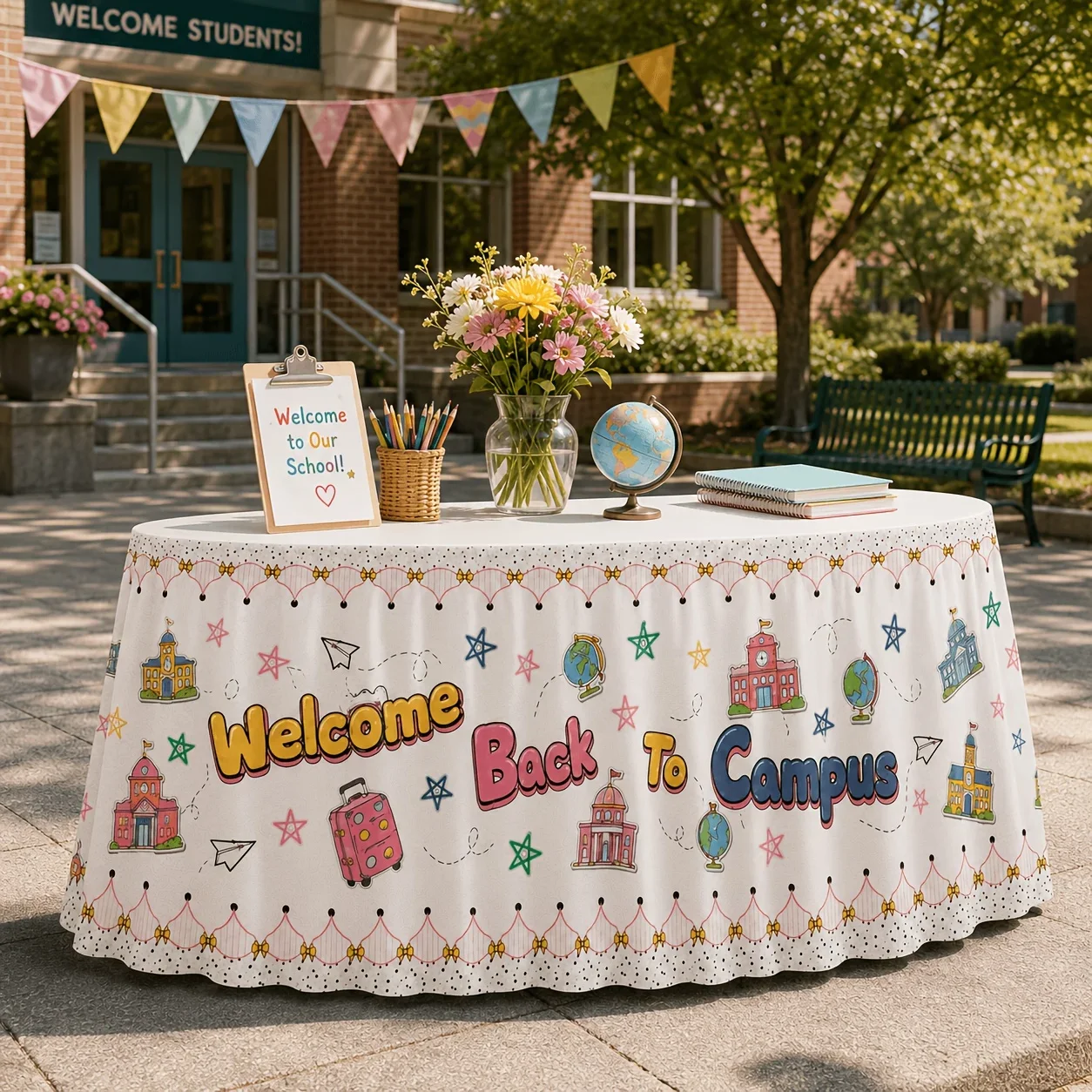 Campus Party Tablecloth with School Globe Print - Welcome Back to Campus Decorxzj