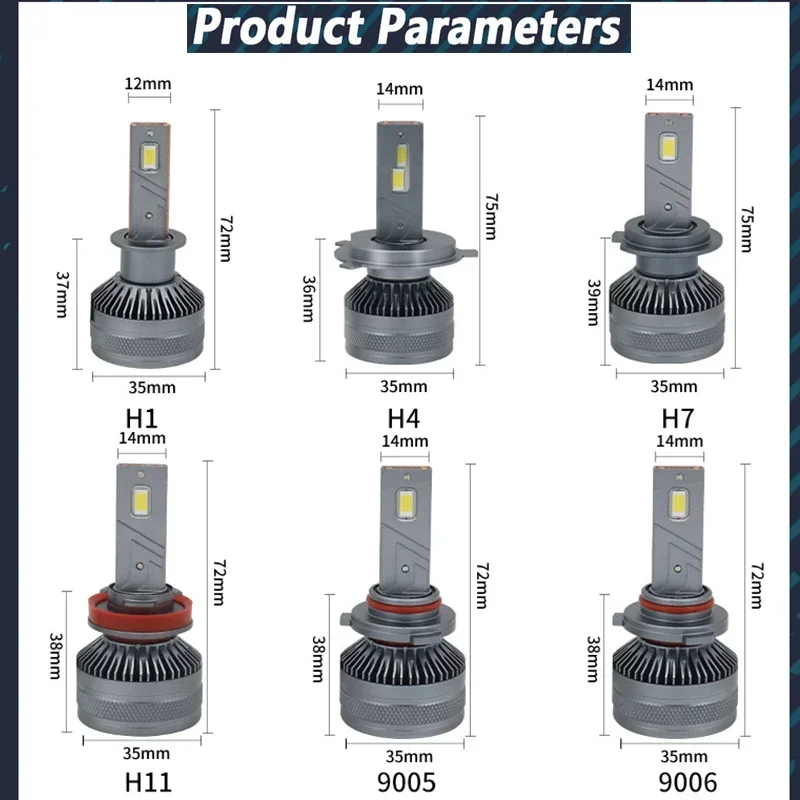 Canbus No Error H4 H7 LED Car Headlight 30000LM 200W 6000K Lamp H1 9005 HB3 9006 HB4 H8 H9 H11 Fog Lights Auto Bulbs 12V 24V