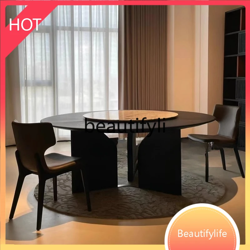 

ss Asmt51Nordic solid wood modern simple household round dining table Italian rock slab turntable round dining table marble ligh
