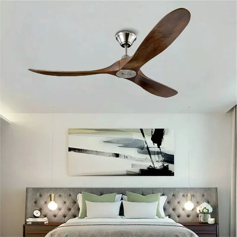 

High wind power ceiling fan lamp American retro fan lamp dining room and living room variable frequency solid wood ceiling fan