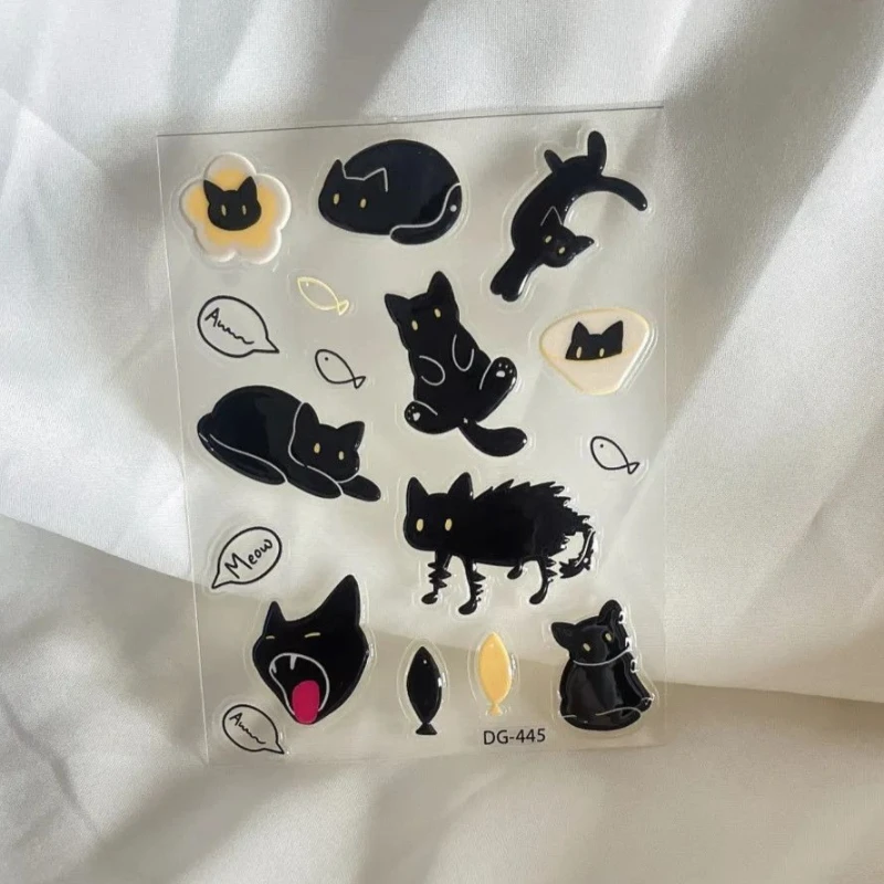 Cute Funny Black Cat 3D Jelly Stickers - Kitten Relief Resin Decals for IPad Phone Cases Camera Scrapbook & Journal Decoration