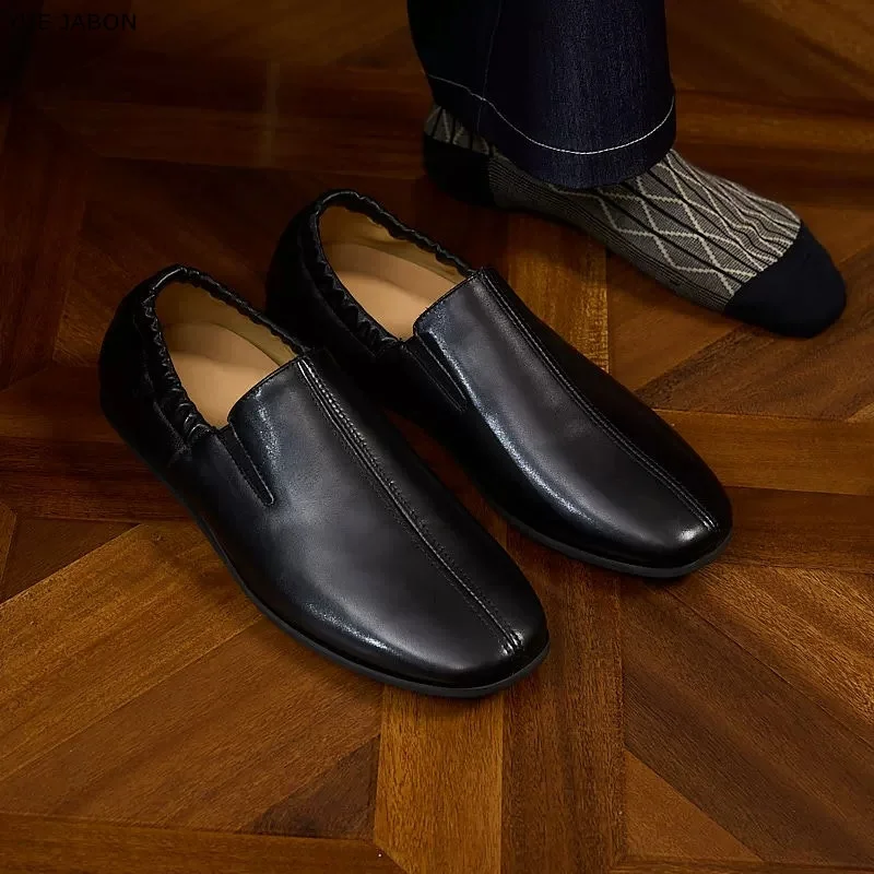 

Black Soft Cow Leather Mens Casual Business Loafers Luxury Handmade Comfortable Genuine Leather 2026 Autumn Flat Social Shoes