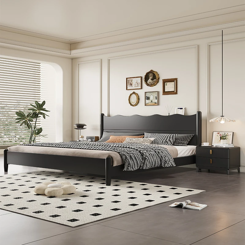 Ltalian Style Fashionable 180x200cm Bed Master Bedroom Solid Wood Black Simple Double Bed Storage Confortable Lit Home Furniture image 2
