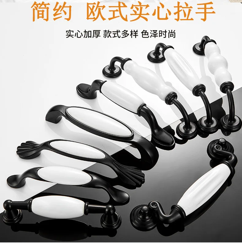 Black White Ceramic Drawer Pulls Minimalist Kitchen Cabinet Handles Wardrobe Knobs Single Hole