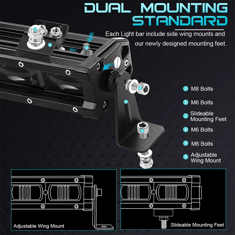 RACBOX-شريط إضاءة ليد صف واحد ، مصباح ضباب لسيارة جيب ، لادا للطرق الوعرة ، مركبة ، UTV ، UAZ ، مصباح قيادة العمل ، 12 فولت ، 24 فولت ، 8 "، 14" ، 20 "، عدسة 6D