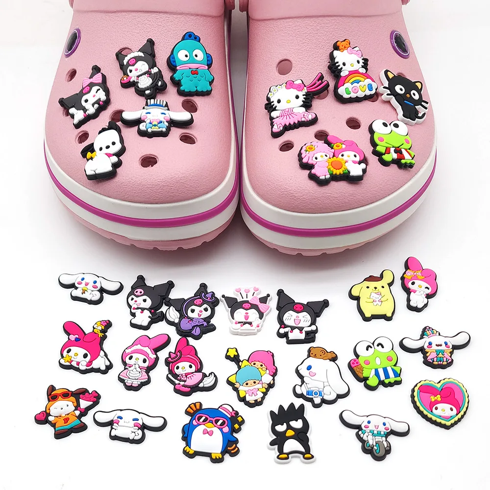 30Pcs Set Cute Sanrio Shoe Charms Kawaii Cinnamoroll My Melody Kuromi Shoe Accessories Decration Crocs DIY Sandals for Kids Gift